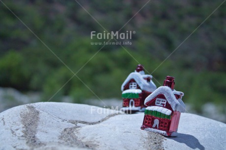 Fair Trade Photo Christmas, Day, Horizontal, House, Outdoor, Red, Seasons, Snow, Stone, Tabletop, White, Winter