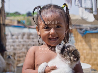 Fair Trade Photo 5 -10 years, Activity, Animals, Care, Colour image, Cute, Dailylife, Day, Dog, Horizontal, Latin, Looking away, One girl, Outdoor, People, Peru, Portrait headshot, Puppy, South America