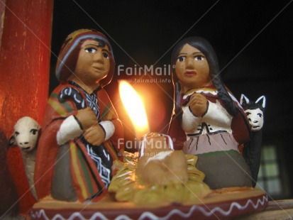 Fair Trade Photo Candle, Christianity, Christmas, Colour image, Flame, Focus on foreground, Horizontal, Indoor, Jesus, Multi-coloured, Peru, Religion, South America, Tabletop
