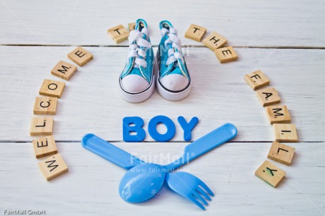 Fair Trade Photo Birth, Blue, Boy, Colour image, Horizontal, Letter, New baby, People, Peru, Shoe, South America, Text, White