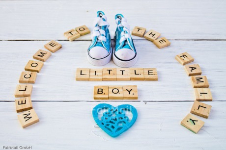 Fair Trade Photo Birth, Blue, Boy, Colour image, Heart, Horizontal, Letter, New baby, People, Peru, Shoe, South America, Text, White