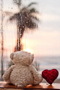 Fair Trade Photo Animals, Bear, Colour image, Heart, Love, Peluche, Peru, South America, Sunset, Teddybear, Thinking of you, Valentines day, Window