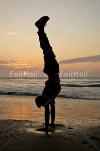 Fair Trade Photo Beach, Colour image, Emotions, Happiness, Huanchaco, Peru, Shooting style, Silhouette, South America, Sun, Sunset, Vertical, Water