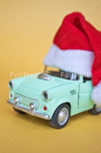 Fair Trade Photo Car, Christmas, Christmas decoration, Clothing, Colour, Colour image, Hat, Object, People, Peru, Place, Red, Santaclaus, South America, Transport, Vertical, Yellow