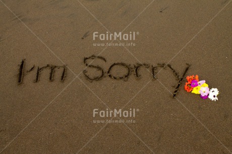 Fair Trade Photo Beach, Colour image, Flower, Horizontal, Letter, Peru, Sand, Sorry, South America