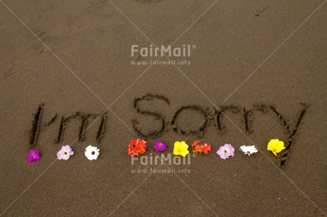 Fair Trade Photo Beach, Colour image, Flower, Horizontal, Letter, Peru, Sand, Sorry, South America