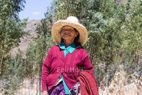 Fair Trade Photo Clothing, Colour image, Ethnic-folklore, Hat, Horizontal, Old age, One woman, People, Peru, Portrait halfbody, Rural, South America, Traditional clothing
