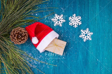 Fair Trade Photo Blue, Branch, Christmas, Clothing, Colour image, Gift, Green, Hat, Horizontal, Indoor, Peru, Pine, Red, Santaclaus, Seasons, Snow, South America, Winter