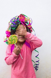 Fair Trade Photo Activity, Birthday, Celebrating, Colour image, Day, Emotions, Girl, Happiness, Latin, Lollipop, Outdoor, People, Peru, Pink, Portrait halfbody, South America, Sweets, Vertical