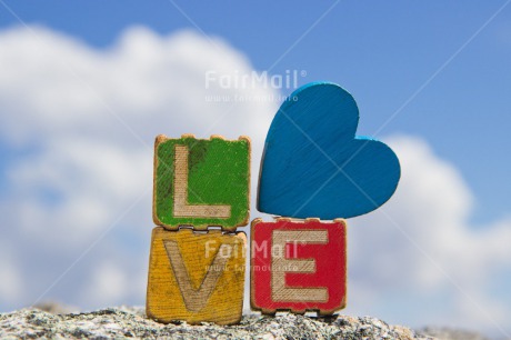 Fair Trade Photo Blue, Clouds, Colour image, Colourful, Day, Heart, Horizontal, Letters, Love, Marriage, Multi-coloured, Outdoor, Peru, Sky, South America, Text, Valentines day, Wedding, Wood