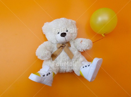 Fair Trade Photo Balloon, Birth, Colour image, Cute, Horizontal, New baby, Party, Peru, Smile, South America, Studio, Teddybear, White, Yellow