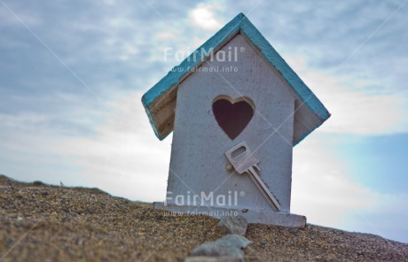 Fair Trade Photo Backlit, Beach, Birdhouse, Blue, Closeup, Clouds, Heart, Horizontal, House, Key, Love, Marriage, New home, Sand, Sky, Stone, Wedding, White