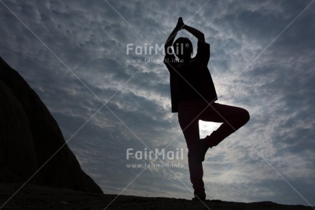 Fair Trade Photo Activity, Backlit, Clouds, Colour image, Evening, Horizontal, Low angle view, One girl, Outdoor, People, Peru, Silhouette, Sky, South America, Yoga