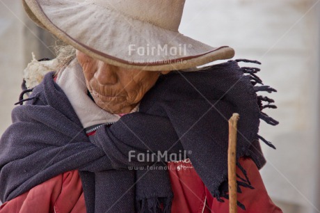 Fair Trade Photo Activity, Colour image, Horizontal, Latin, Looking away, Old age, One woman, People, Peru, Portrait halfbody, Sombrero, South America