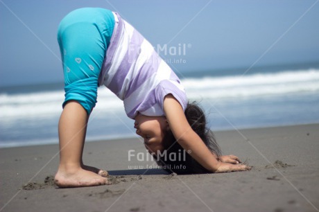 Fair Trade Photo 0-5 years, Beach, Colour image, Day, Horizontal, One girl, Outdoor, People, Peru, South America, Yoga