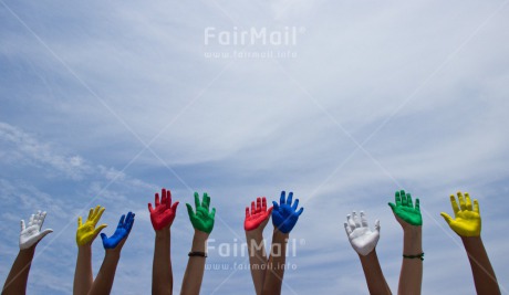 Fair Trade Photo Closeup, Colour image, Cooperation, Discrimination, Friendship, Group of People, Hand, Horizontal, Multi-coloured, Outdoor, Paint, People, Peru, Sharing, Shooting style, South America, Together, Tolerance, Values