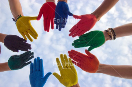 Fair Trade Photo Closeup, Colour image, Cooperation, Discrimination, Friendship, Group of People, Hand, Horizontal, Multi-coloured, Outdoor, Paint, People, Peru, Sharing, Shooting style, South America, Together, Tolerance, Values