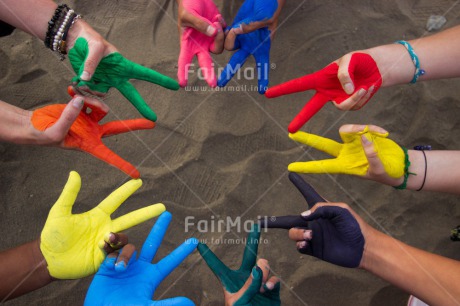 Fair Trade Photo Closeup, Colour image, Cooperation, Discrimination, Friendship, Group of People, Hand, Horizontal, Multi-coloured, Outdoor, Paint, People, Peru, Sharing, Shooting style, South America, Together, Tolerance, Values