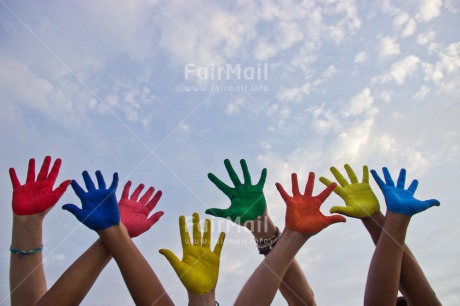 Fair Trade Photo Closeup, Colour image, Cooperation, Discrimination, Friendship, Group of People, Hand, Horizontal, Multi-coloured, Outdoor, Paint, People, Peru, Sharing, Shooting style, South America, Together, Tolerance, Values