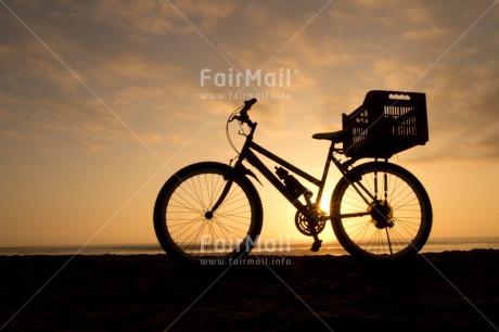 Fair Trade Photo Activity, Beach, Bicycle, Black, Colour image, Horizontal, Ocean, Peru, Sea, Shooting style, Silhouette, South America, Sunset, Transport, Travel, Travelling