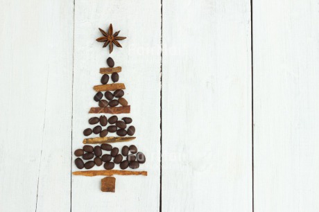 Fair Trade Photo Bean, Brown, Christmas, Coffee, Colour image, Food and alimentation, Horizontal, Indoor, Peru, Seasons, South America, Star, Tree, White, Winter, Wood