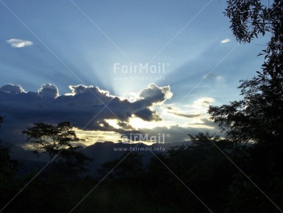 Fair Trade Photo Blue, Clouds, Colour image, Condolence-Sympathy, Evening, Horizontal, Light, Nature, Outdoor, Peru, Rural, Scenic, Sky, South America, Spirituality, Sun, Sunset, Travel, Tree