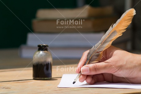 Fair Trade Photo Activity, Book, Colour image, Education, Exams, Feather, Horizontal, Peru, South America, Vintage, Writing