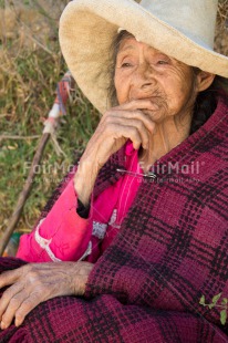 Fair Trade Photo Clothing, Colour image, Hat, Old age, One woman, People, Peru, Rural, South America, Traditional clothing, Vertical