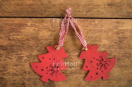 Fair Trade Photo Christmas, Christmas bell, Colour image, Hanging, Horizontal, Peru, Red, South America, Star, Tree, Two, Wood