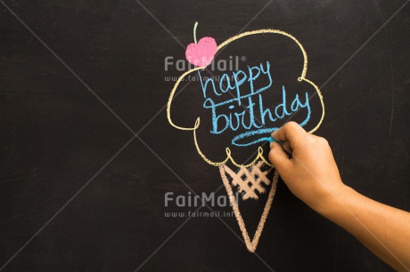 Fair Trade Photo Activity, Birthday, Blackboard, Celebrating, Chalk, Cherry, Colour image, Drawing, Food and alimentation, Hand, Horizontal, Ice cream, Peru, Seasons, South America, Summer, Text