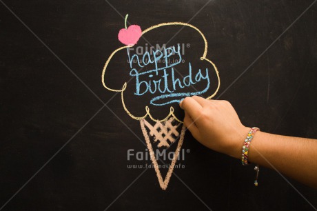 Fair Trade Photo Activity, Birthday, Blackboard, Celebrating, Chalk, Cherry, Colour image, Drawing, Food and alimentation, Hand, Horizontal, Ice cream, Peru, Seasons, South America, Summer, Text