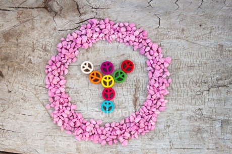 Fair Trade Photo Colour image, Colourful, Emotions, Friendship, Happiness, Love, Multi-coloured, Outdoor, Peace, Peru, Pink, South America, Stone, Table, Vertical, Wood