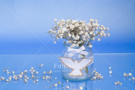 Fair Trade Photo Animals, Bird, Blue, Christianity, Colour image, Communion, Confirmation, Flowers, Gift, Glass, Horizontal, Peace, Peru, Pigeon, Religion, Ribbon, South America, White