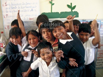Fair Trade Photo 5-10 years, Activity, Clothing, Colour image, Congratulations, Day, Emotions, Exams, Good luck, Group of children, Happiness, Horizontal, Indoor, Looking at camera, People, Peru, Playing, Portrait halfbody, School, Smiling, South America, Uniform, Well done