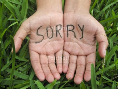 Fair Trade Photo Closeup, Colour image, Friendship, Grass, Green, Hand, Horizontal, Letter, Outdoor, Peru, Sorry, South America