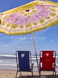 Fair Trade Photo Beach, Blue, Colour image, Colourful, Love, Marriage, Peru, Red, Sea, Seasons, Sky, South America, Summer, Together, Umbrella, Valentines day, Vertical