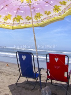 Fair Trade Photo Beach, Blue, Colour image, Colourful, Love, Marriage, Peru, Red, Sea, Seasons, Sky, South America, Summer, Together, Umbrella, Valentines day, Vertical