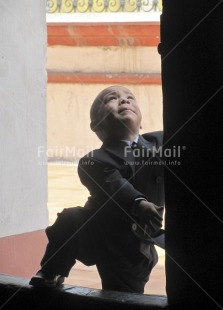 Fair Trade Photo 5 -10 years, Activity, Ceremony, Climbing, Colour image, Ethnic-folklore, Good luck, Latin, One boy, One child, People, Peru, South America, Vertical