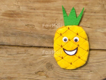 Fair Trade Photo Colour image, Food and alimentation, Fruits, Health, Horizontal, Peru, Pineapple, Smile, South America, Wood, Yellow