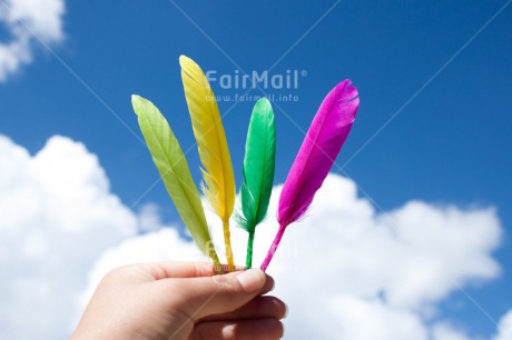 Fair Trade Photo Activity, Birthday, Blue, Celebrating, Clouds, Colour image, Colourful, Day, Emotions, Feather, Flying, Friendship, Hand, Happiness, Holding, Holiday, Horizontal, Multi-coloured, Outdoor, Peru, Seasons, Sky, South America, Summer, Thank you