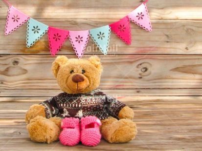 Fair Trade Photo Activity, Animals, Bear, Birth, Colour image, Horizontal, New baby, Peru, Pink, Pullover, Shoe, Sitting, South America, Wood