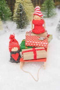 Fair Trade Photo Christmas, Christmas decoration, Colour, Colour image, Doll, Object, Pine, Place, Present, Sledding, Snow, South America, Vertical