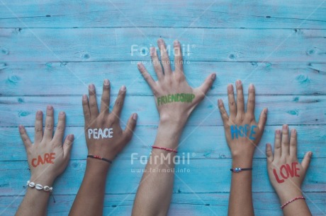 Fair Trade Photo Blue, Body, Bracelet, Colour, Colour image, Friendship, Hand, Hope, Horizontal, Letter, Love, Object, Peace, People, Peru, Place, South America, Text, Together, Tolerance, Values, Wish