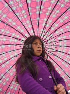 Fair Trade Photo 10-15 years, Latin, Low angle view, One girl, People, Pink, Portrait halfbody, Purple, Umbrella, Vertical