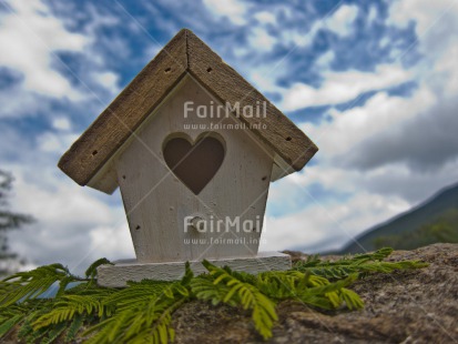 Fair Trade Photo Birdhouse, Clouds, Day, Heart, Horizontal, House, Love, New home, Outdoor, Sky