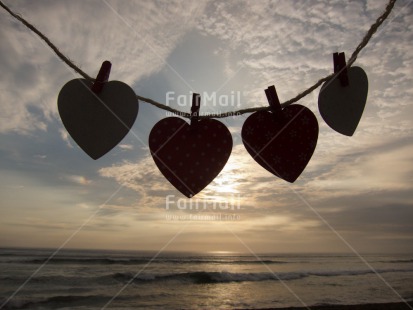 Fair Trade Photo Backlit, Beach, Clouds, Colour image, Heart, Horizontal, Love, Peru, Sea, Silhouette, Sky, South America, Valentines day, Washingline, Water