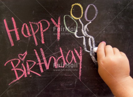 Fair Trade Photo Balloon, Birthday, Blackboard, Colour image, Hand, Horizontal, Letter, Peru, South America