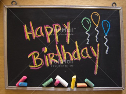 Fair Trade Photo Balloon, Birthday, Blackboard, Colour image, Hand, Horizontal, Letter, Peru, South America