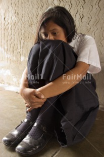 Fair Trade Photo Clothing, Colour image, Day, Education, Emotions, One girl, Outdoor, People, Peru, Sadness, Safety, Social issues, South America, Uniform, Vertical