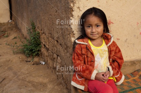 Fair Trade Photo 5 -10 years, Activity, Casual clothing, Clothing, Colour image, Dailylife, Day, Latin, Looking at camera, One girl, Outdoor, People, Peru, Portrait halfbody, Rural, South America, Streetlife
